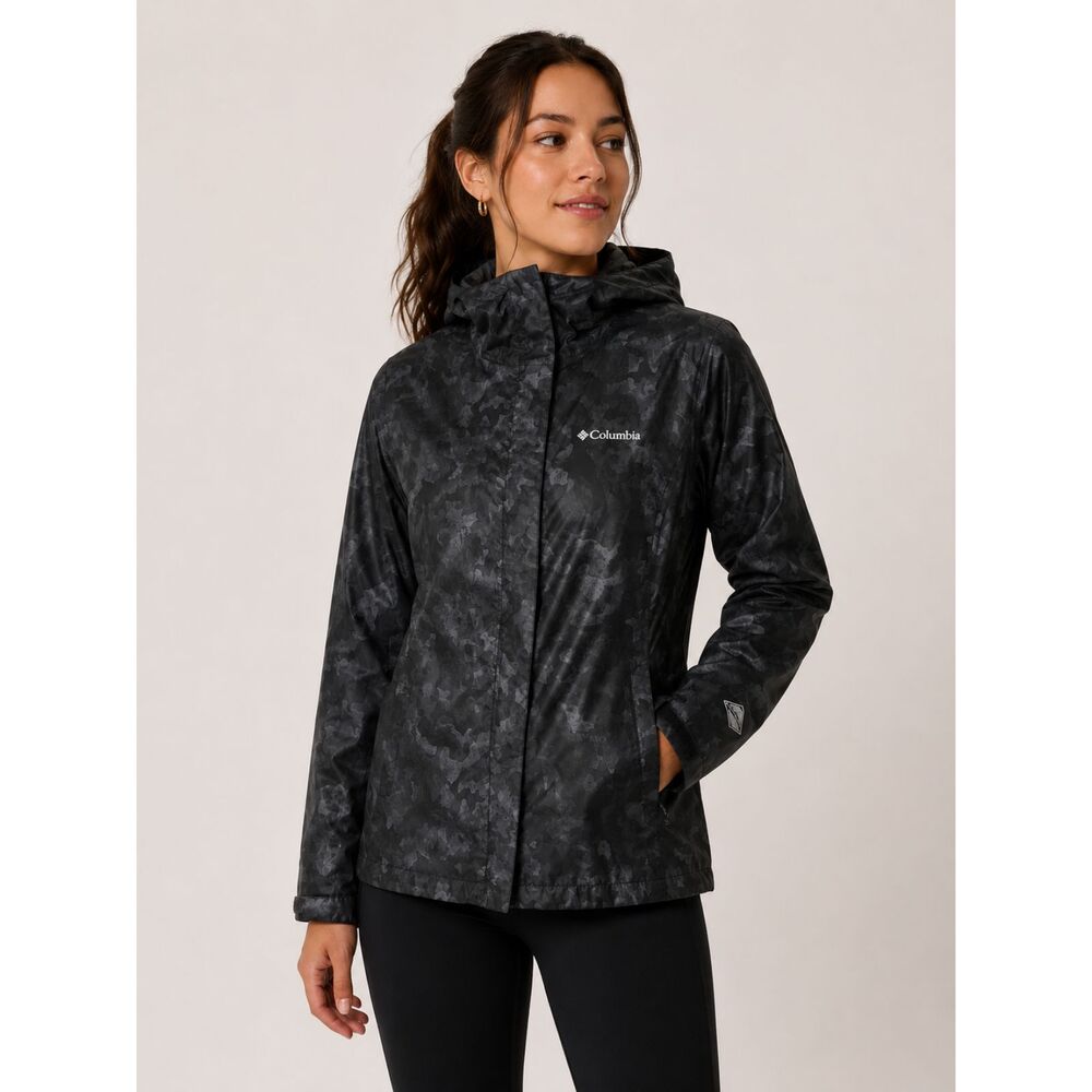 Columbia Women’s Arcadia Omni-Tech Windbreaker Jacket Black Camo Print XS
